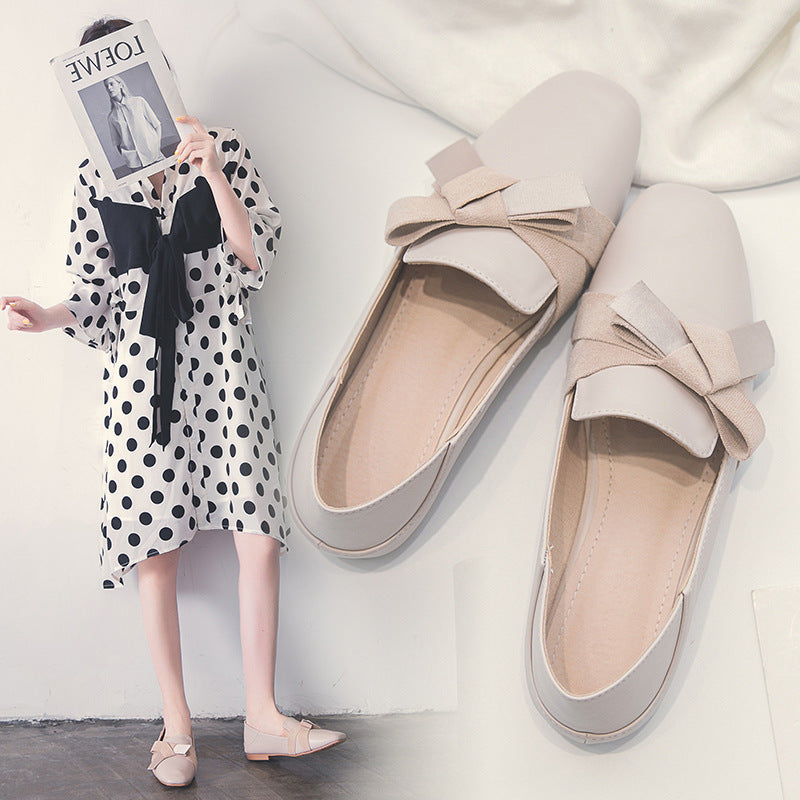 Korean Style All-Match Shallow Mouth Bow Net Red Fairy Shoes