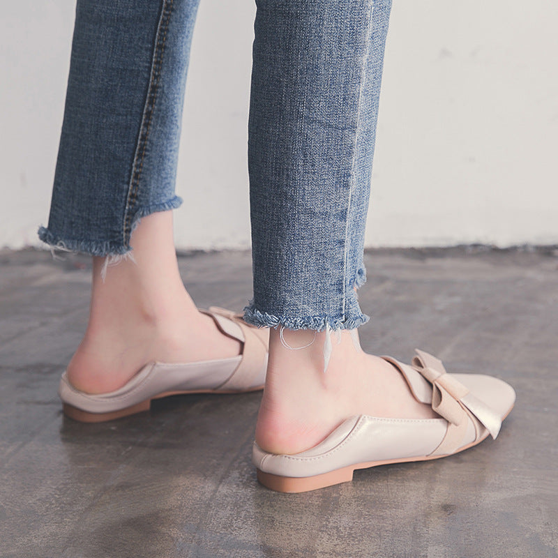 Korean Style All-Match Shallow Mouth Bow Net Red Fairy Shoes