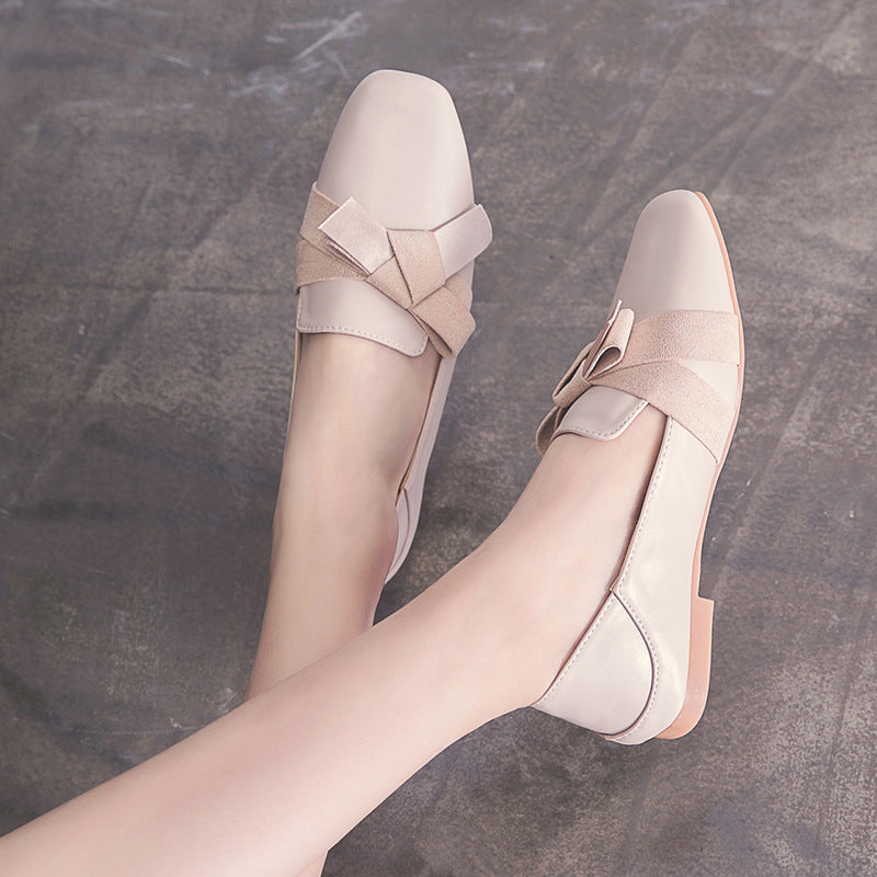 Korean Style All-Match Shallow Mouth Bow Net Red Fairy Shoes