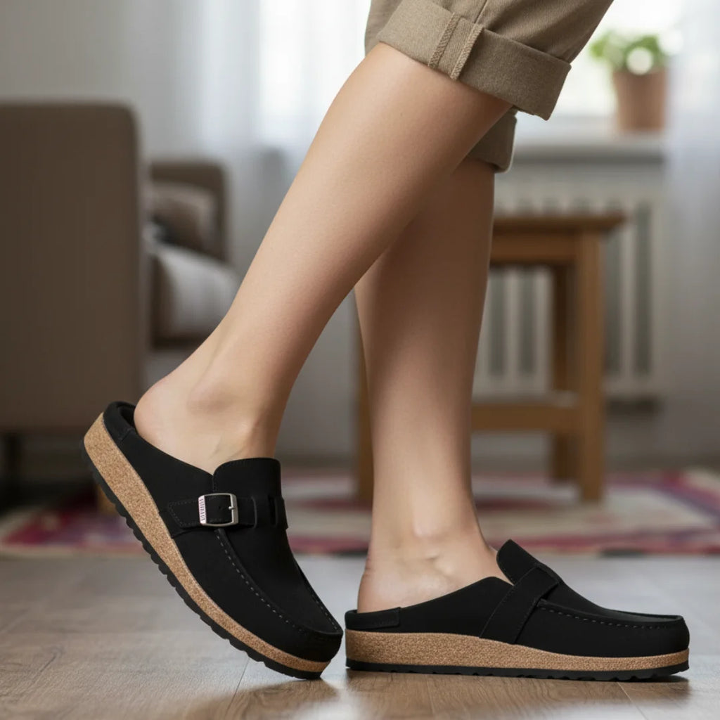 Womens Loafers Frosted Suede Belt Round