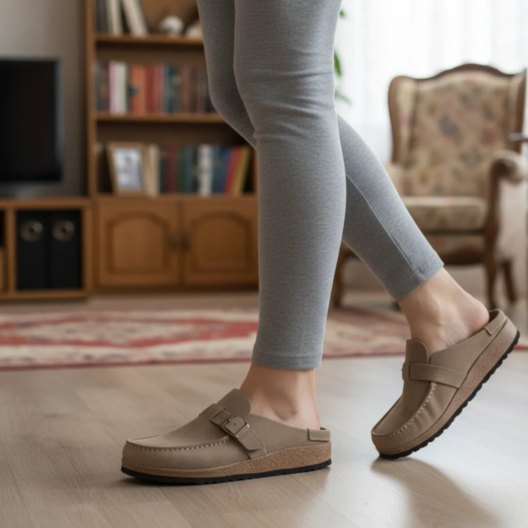 Womens Loafers Frosted Suede Belt Round