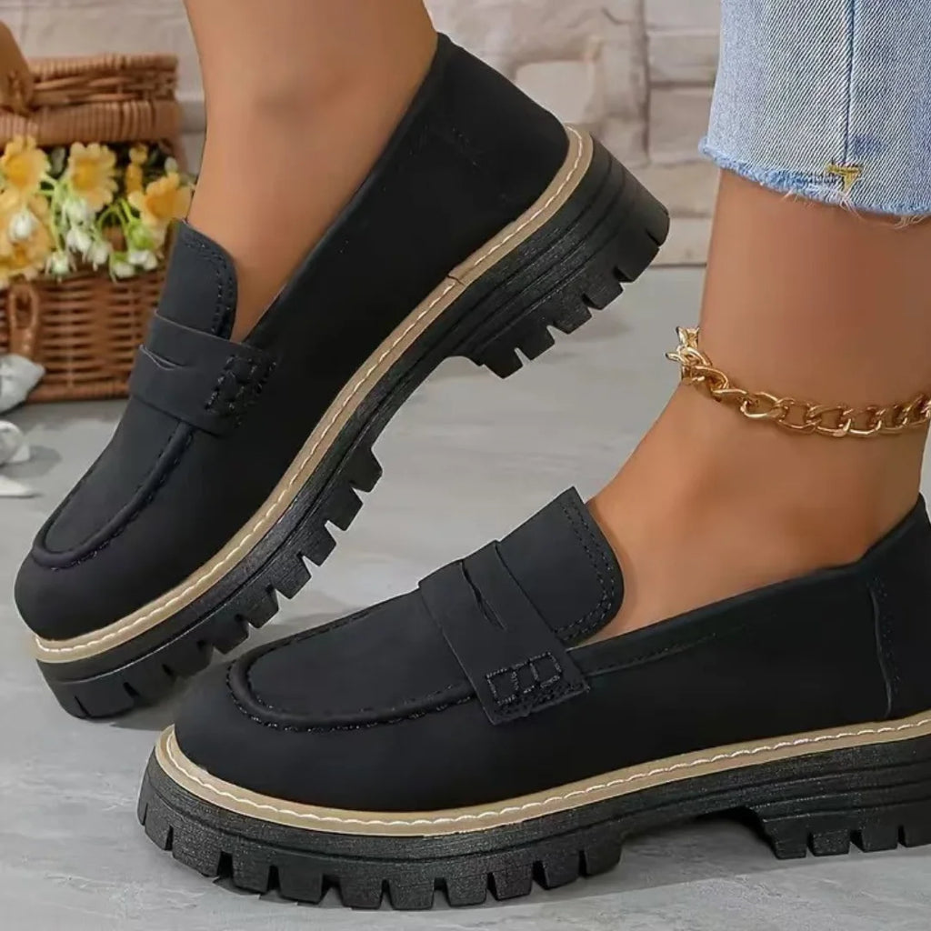 Womens Loafers British Style Chunky Heel