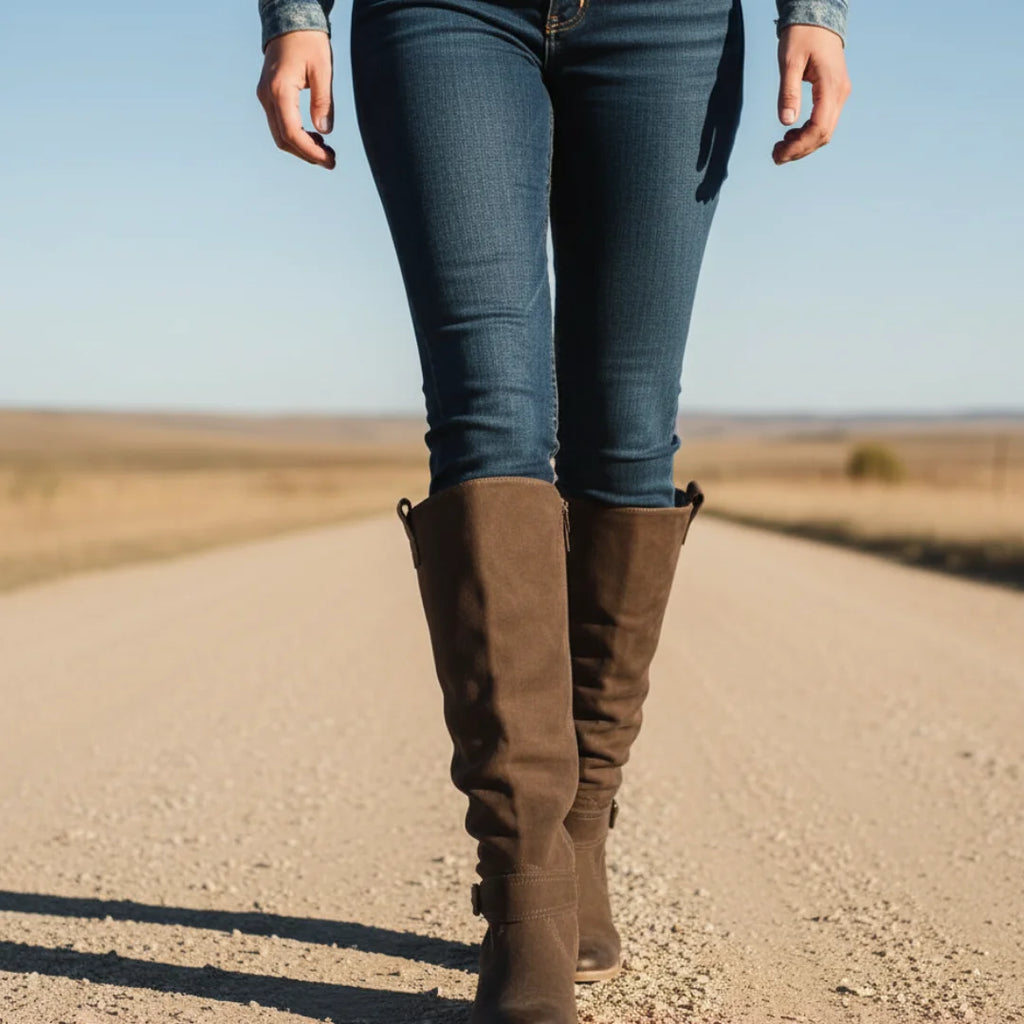 Women's Suede High Boots with Side Zipper