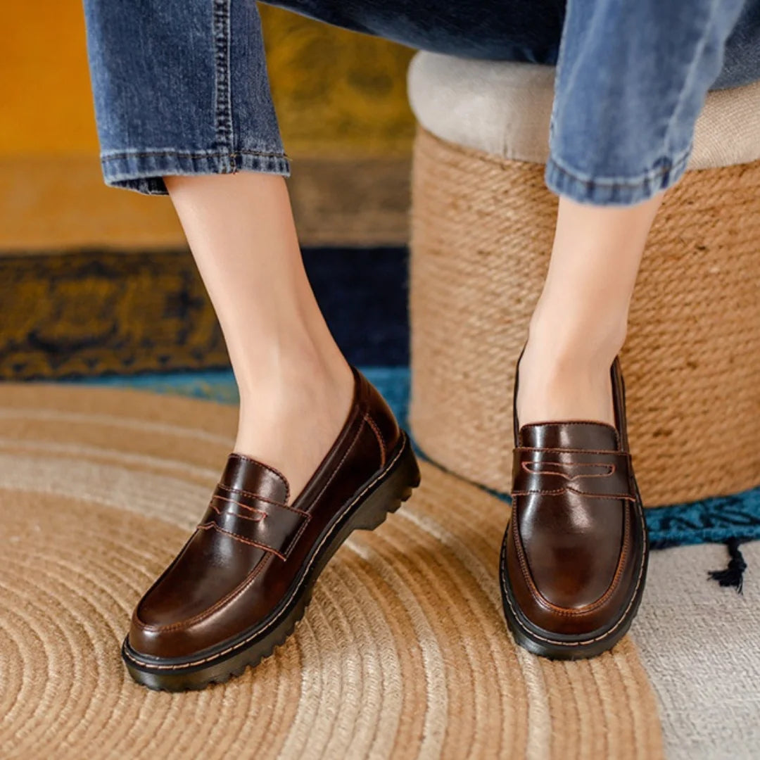 Womens Oxford Round Head Thick Low Heel
