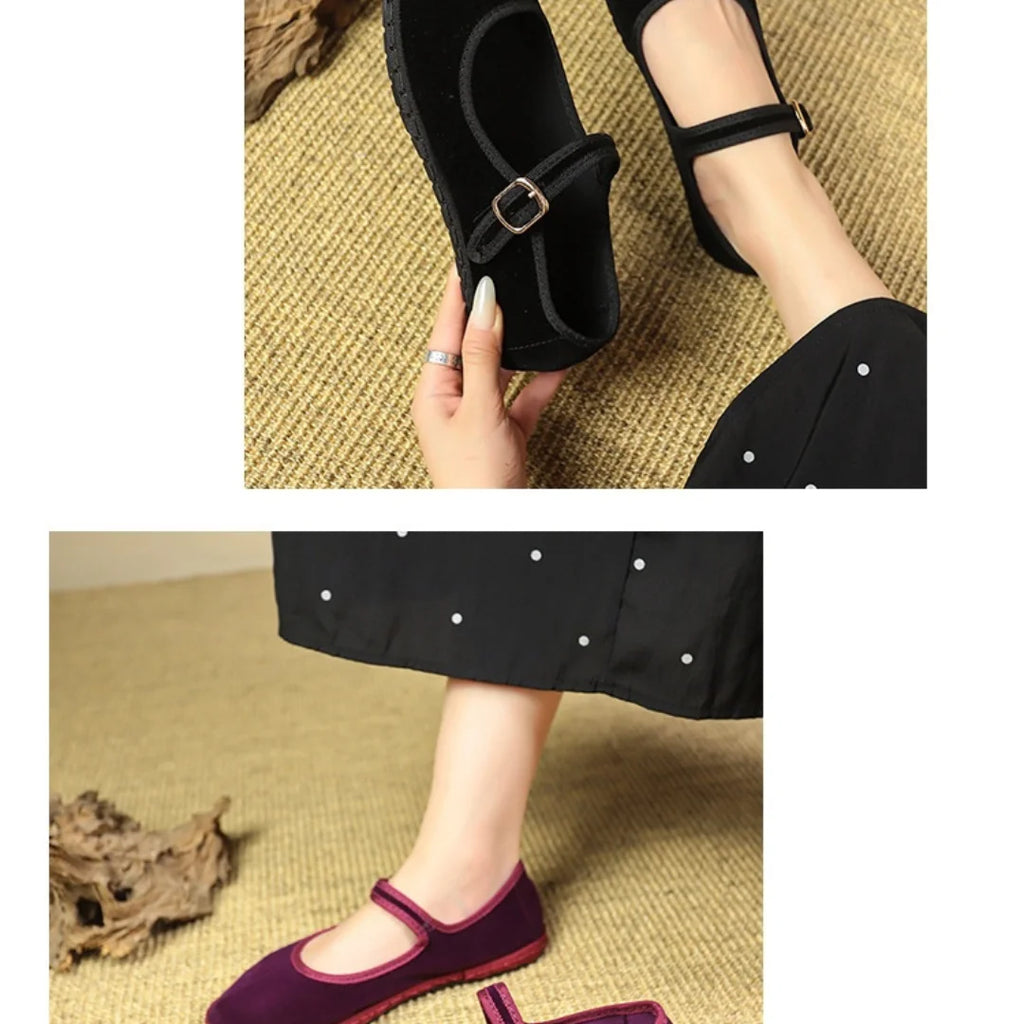 Womens Flats Retro Bottom Suede Pumps