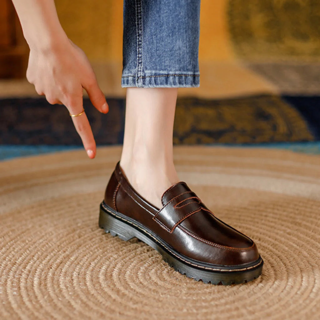 Womens Oxford Round Head Thick Low Heel