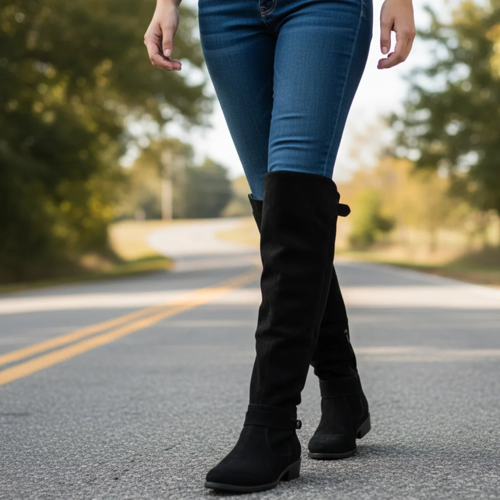 Women's Suede High Boots with Side Zipper